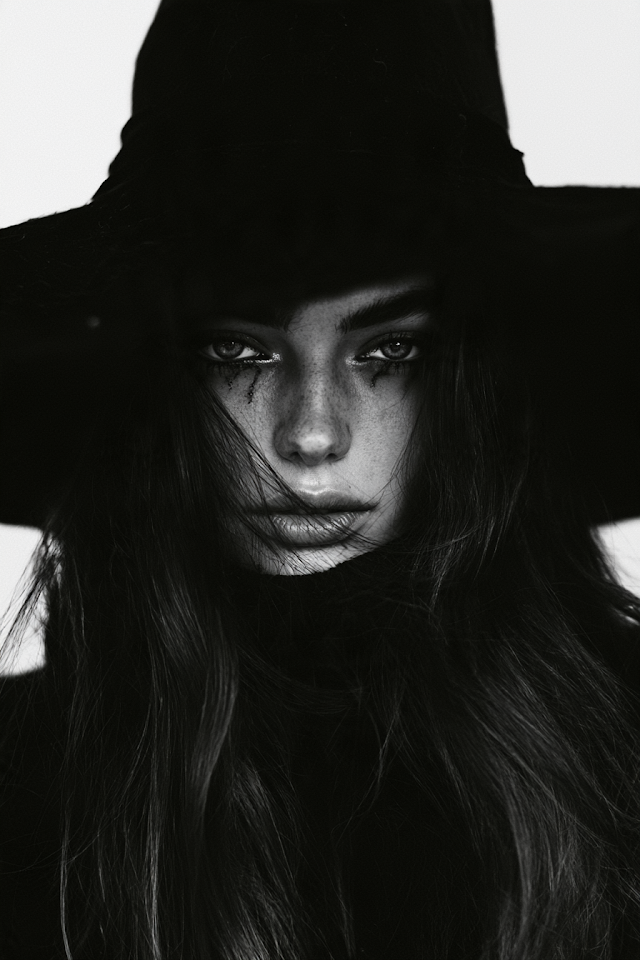 Mystical Witch Portrait in Surreal Black and White