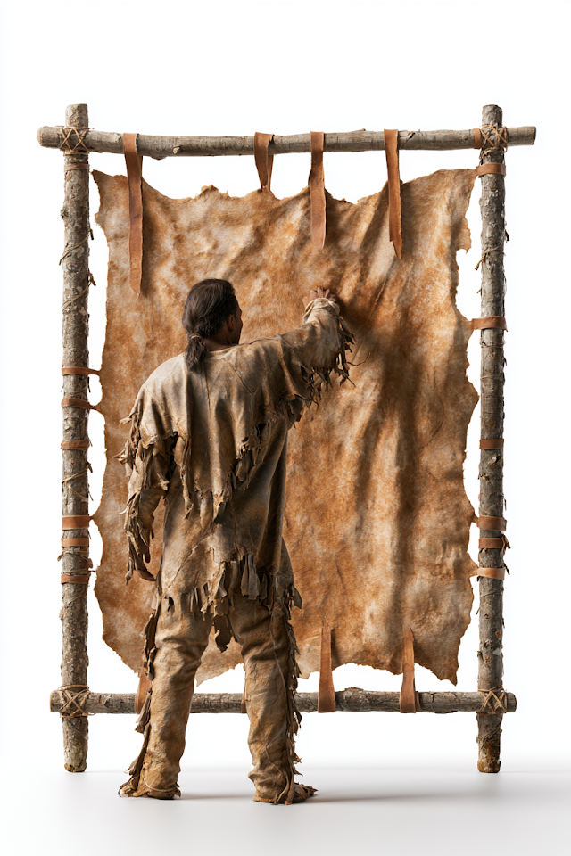 Neolithic Man Scraping Deer Hide