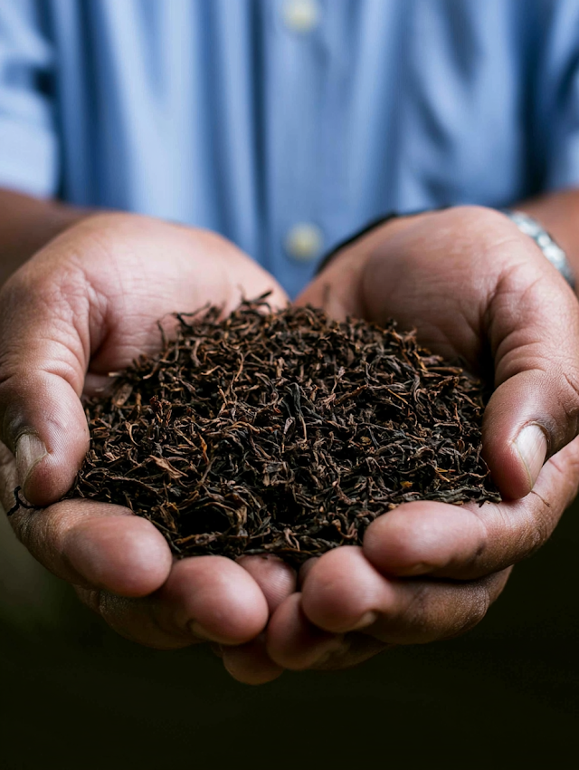 Offering of Dried Black Tea in Hands