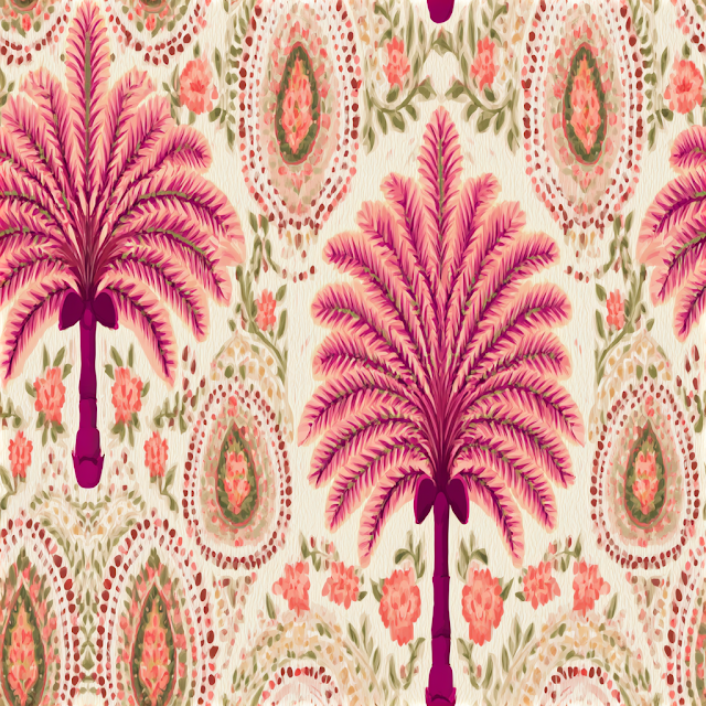 Ornamental Palm Tree and Paisley Textile Pattern