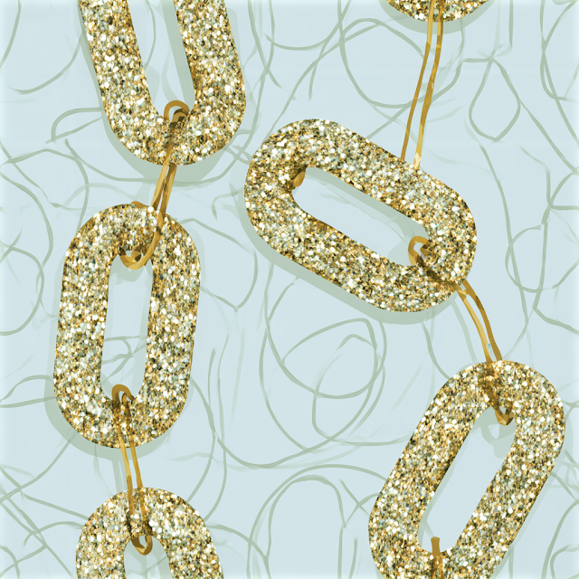 Ornate Gold Chain Link Pattern on Icy Blue Background
