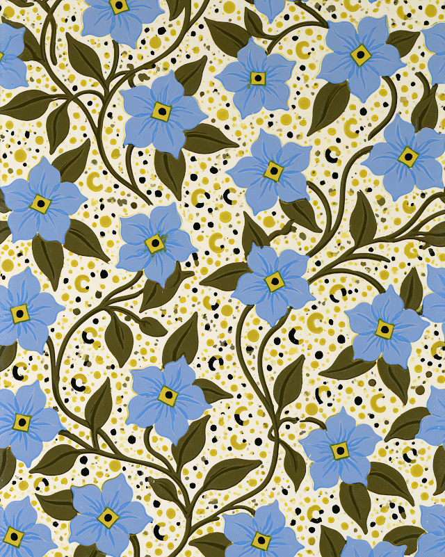 Ornate Light Blue Floral Pattern on Cream Background