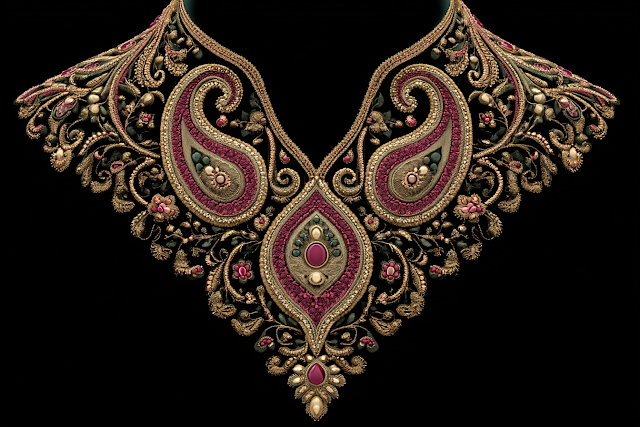 Ornate Mughal Embroidery Neckline Design