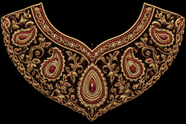 Ornate Mughal Neckline Embroidery Design