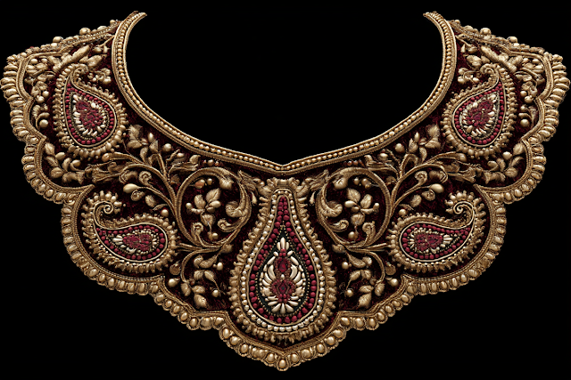 Ornate Mughal Neckline Embroidery Design