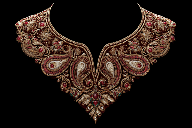 Ornate Mughal Neckline Embroidery Design