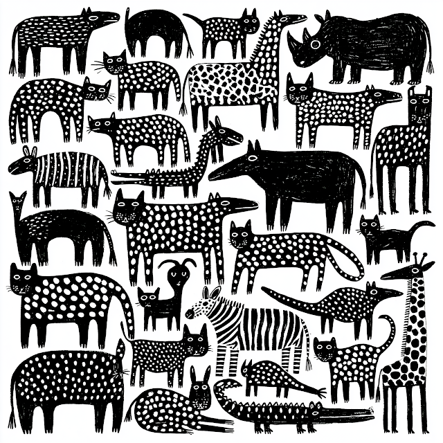 Playful Black and White African Animal Patterns