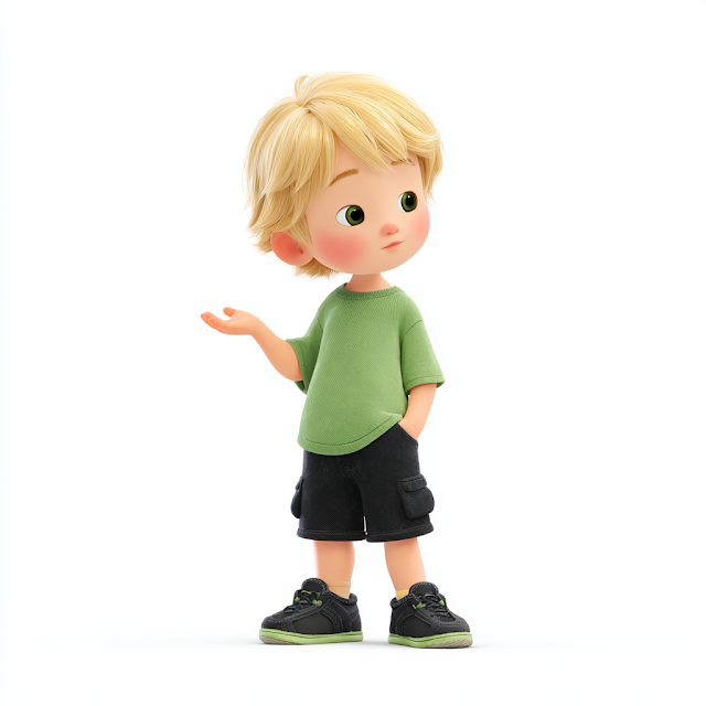 Playful Cartoon Boy with Blond Hair