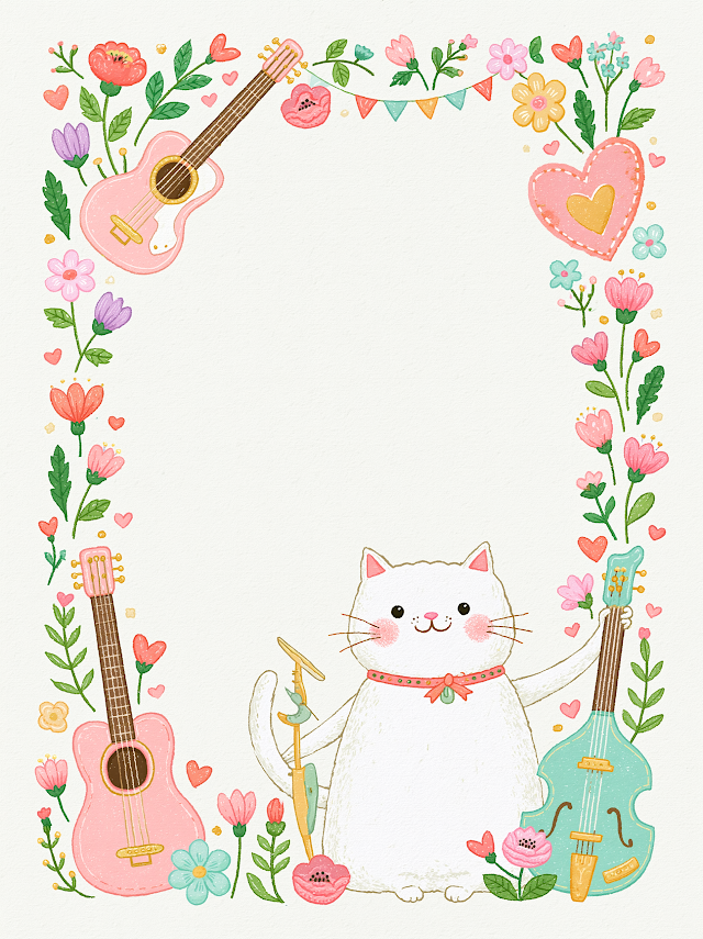 Playful Cat and Guitar Certificate Design