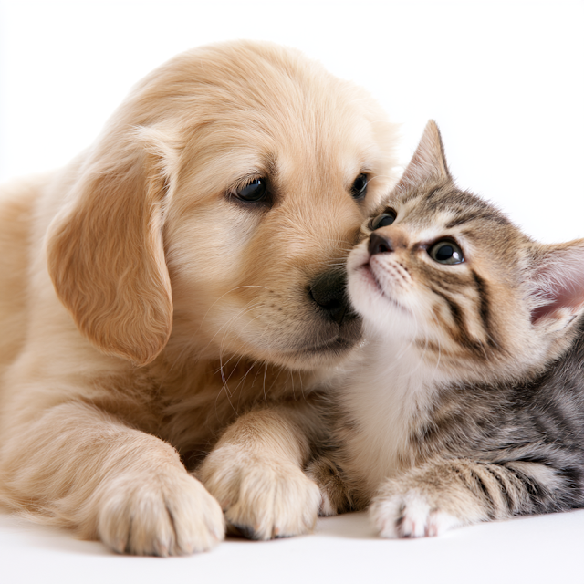 Playful Golden Retriever Puppy and Tabby Kitten Together