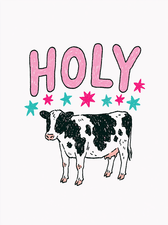 Playful Holstein Cow Illustration