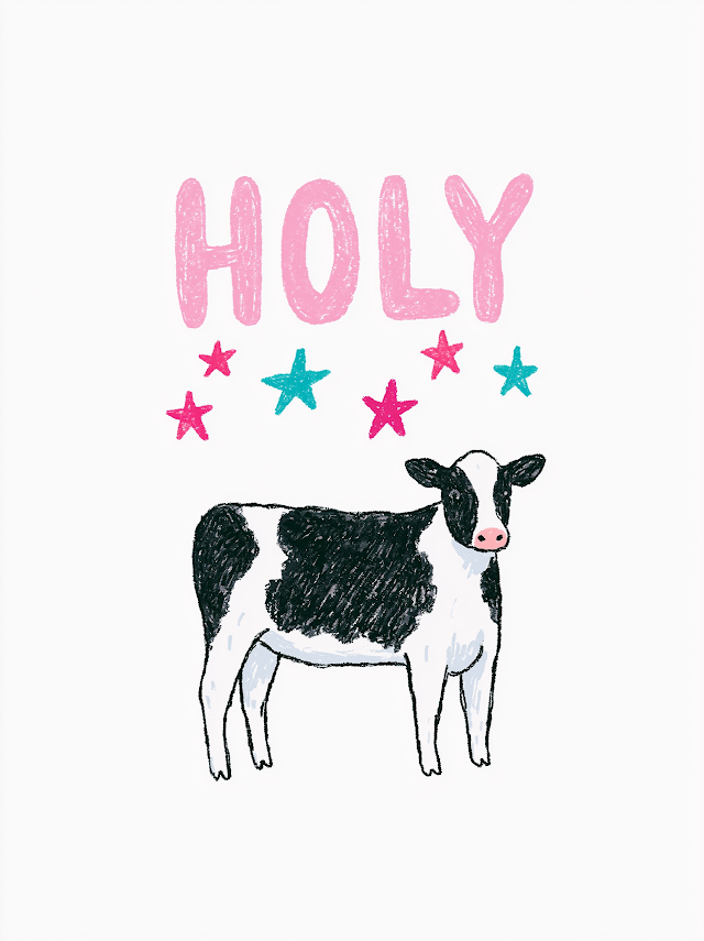 Playful Holstein Cow Illustration with Whimsical Text