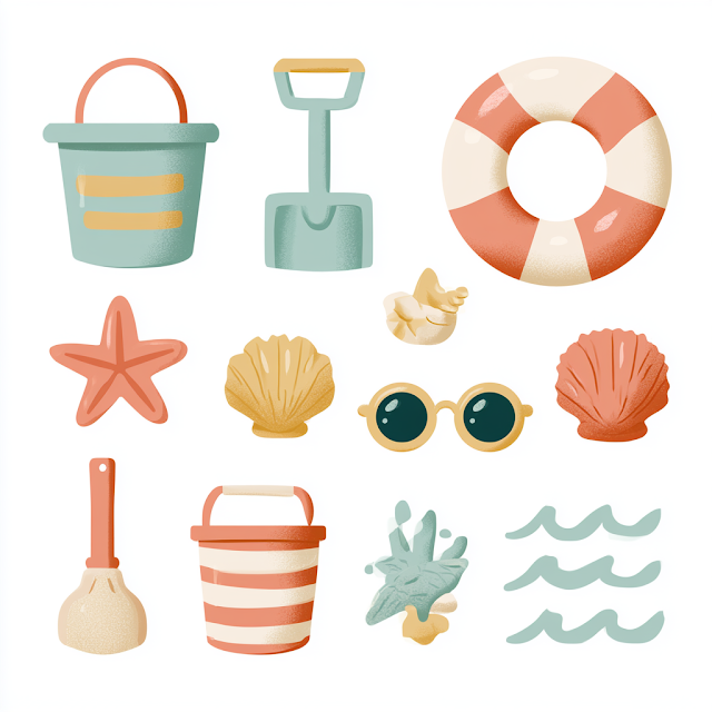 Playful Kids Beach Toys Vector Set
