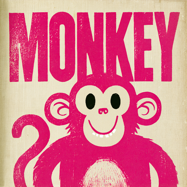 Playful Monkey Illustration with Bubblegum Pink Text