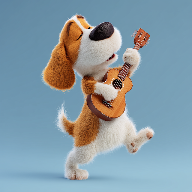Playful Orange Beagle Playing Ukulele