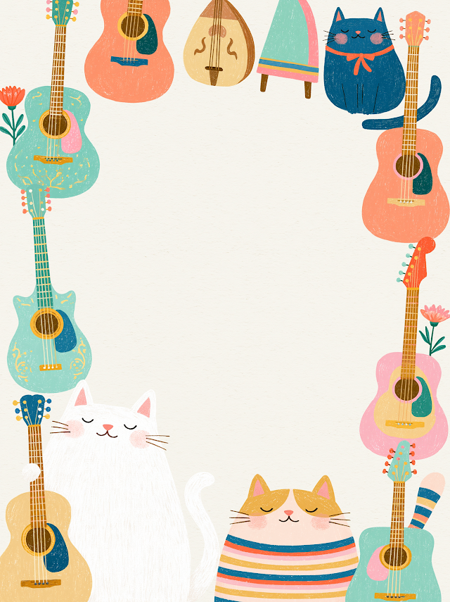Playful Whimsical Certificate Design with Cats and Guitars