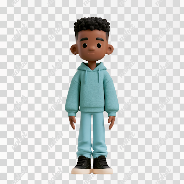 PNG 3D Black Boy Action Figure - Realistic Gameboard Character