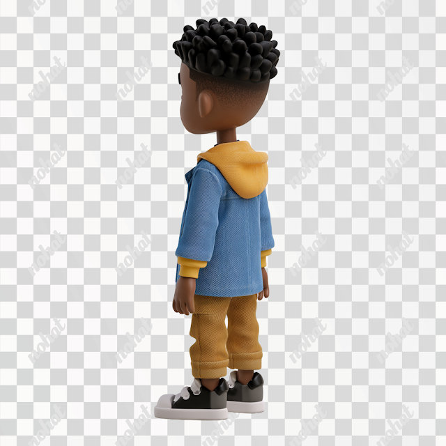 PNG 3D Black Boy Action Figure with Fade Haircut