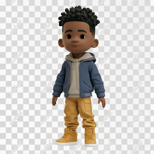 PNG 3D Black Boy Action Figure with Fade Haircut
