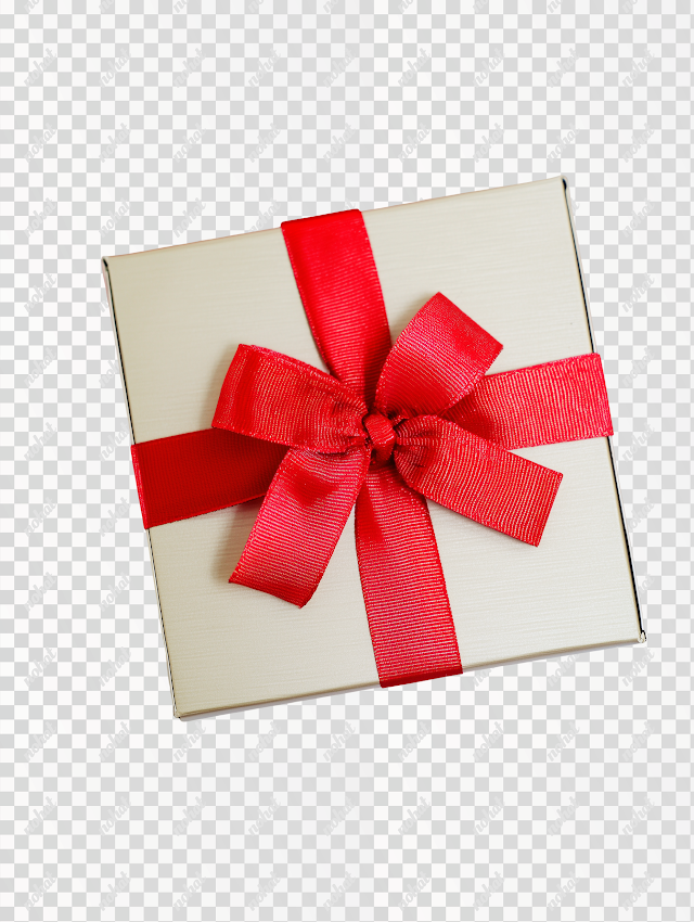 PNG Beige Gift Box with Red Ribbon Bow Aerial View