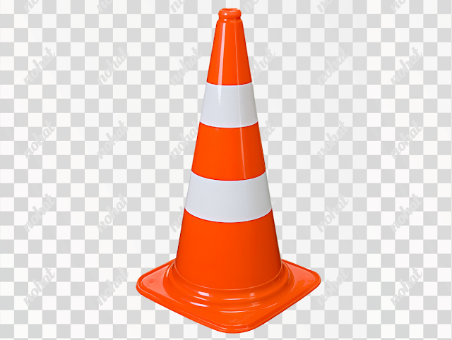 PNG Bright Orange Traffic Safety Cone with White Stripes