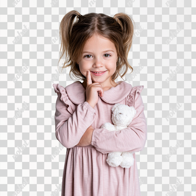 PNG Cheerful Young Girl with Teddy Bear