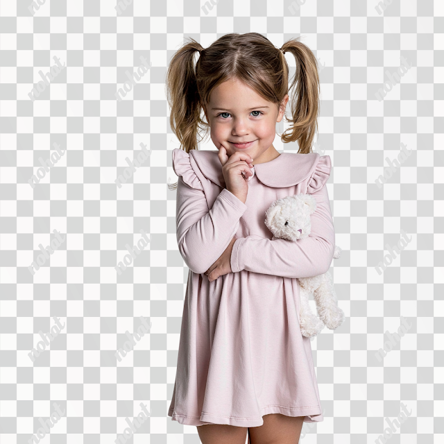 PNG Cheerful Young Girl with Teddy Bear