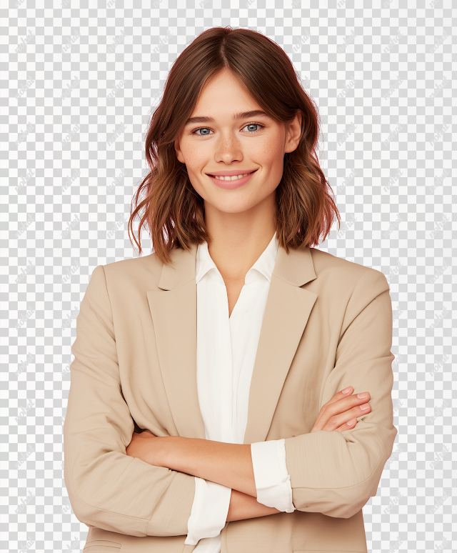 PNG Confident Young Woman in Beige Blazer