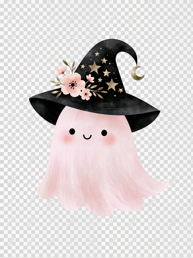 PNG Cute Pastel Ghost with Witch Hat