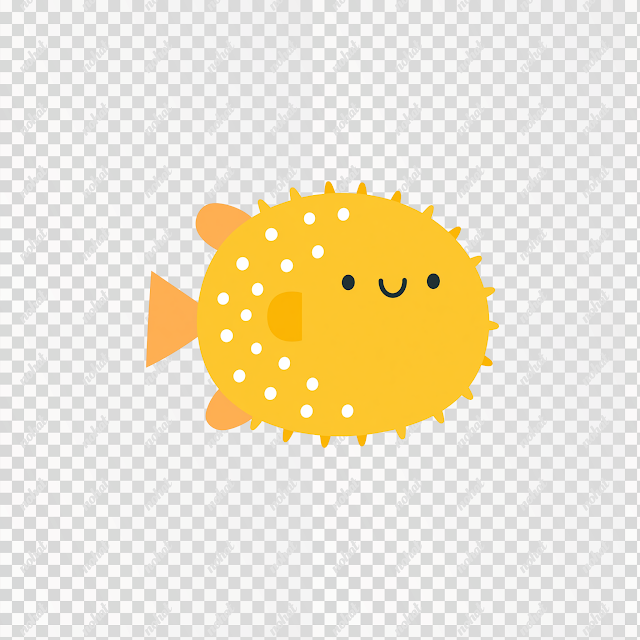 PNG Cute Yellow Pufferfish Illustration