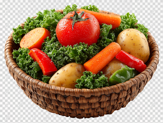 PNG Elegant Woven Basket with Fresh Vegetables