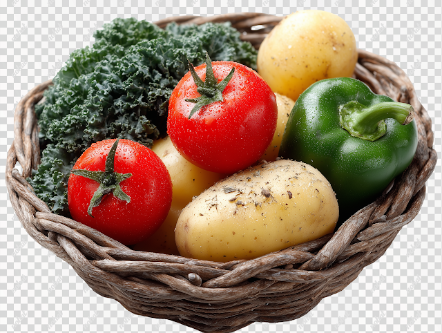 PNG Elegant Woven Basket with Fresh Vegetables