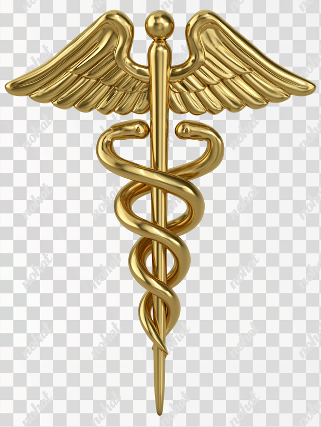 PNG Isolated Golden Medical Caduceus Emblem