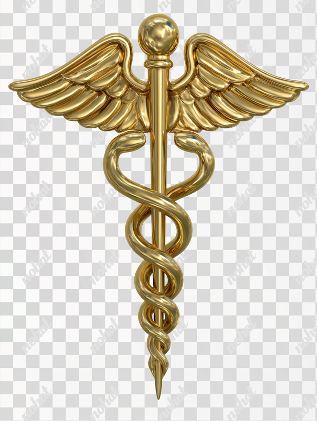 PNG Isolated Golden Medical Caduceus Emblem