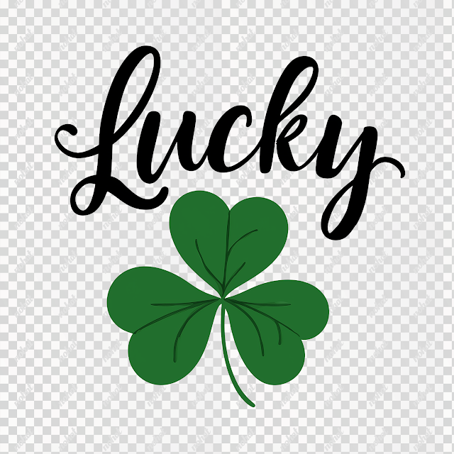 PNG Minimalist Four Leaf Clover with 'Lucky' Text
