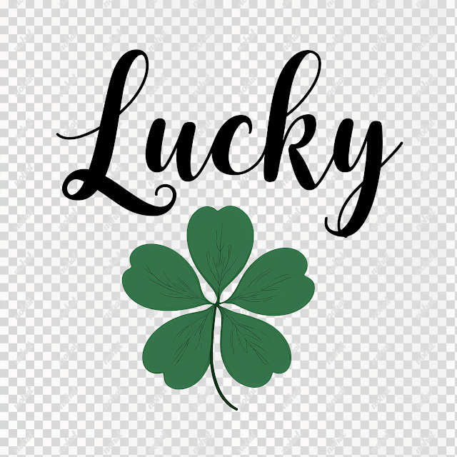 PNG Minimalistic Green Four Leaf Clover with Lucky Text