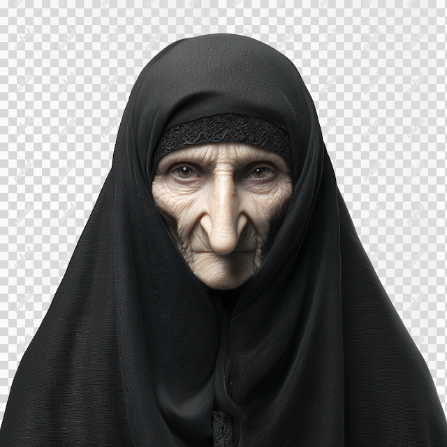 PNG Old Arabian Woman in Medieval Black Hijab