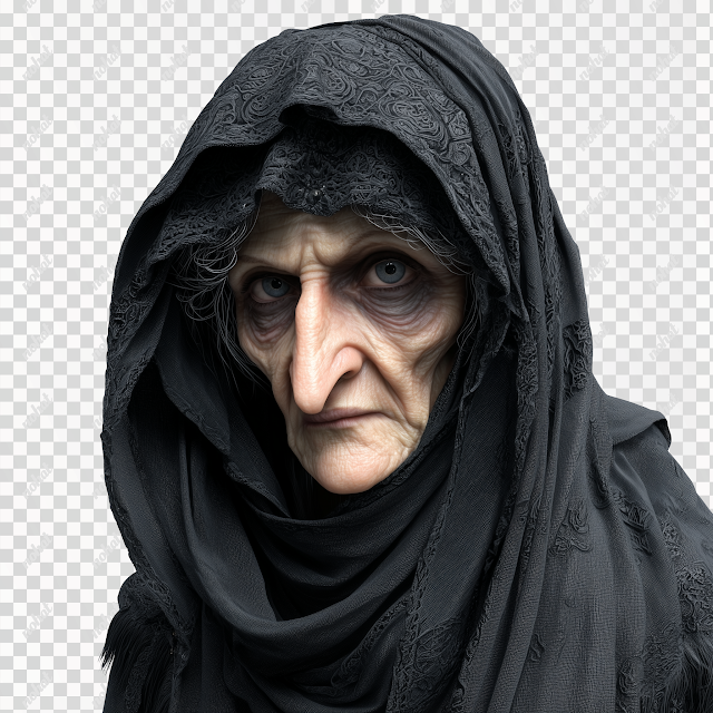 PNG Old Arabian Woman Portrait in Medieval Black Hijab