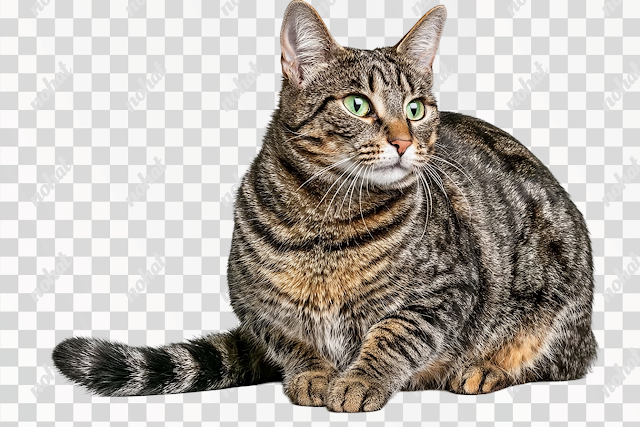 PNG Realistic Seated Adult Brown Mackerel Tabby Cat