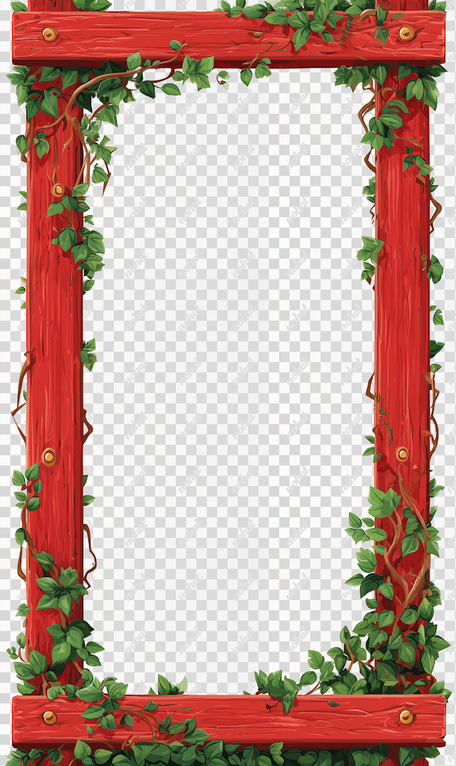 PNG Red Wooden Border with Vines - Middle Eastern Jungle Game Background