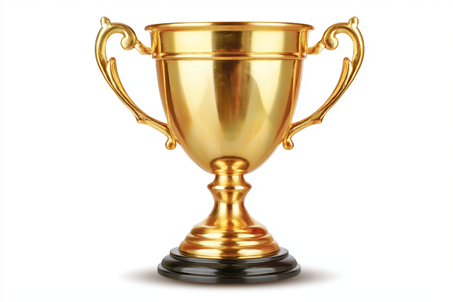 Polished Gold Trophy Cup on White Background
