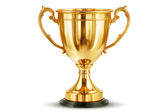 Polished Gold Trophy Cup on White Background