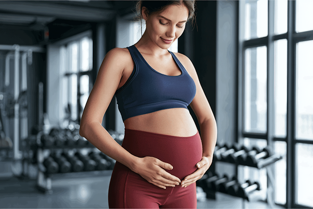 Pregnant Athletic Woman in Modern Gym
