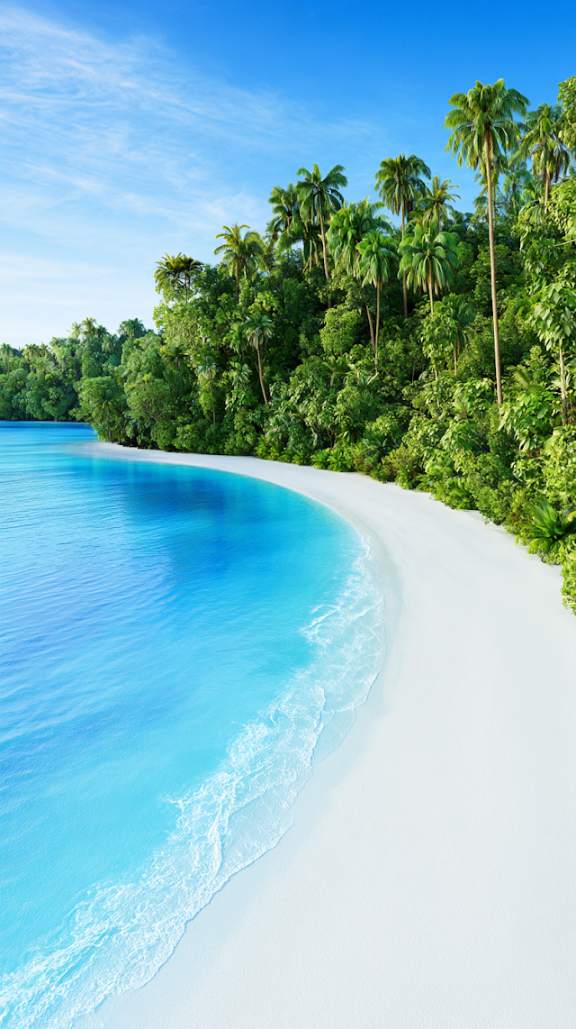 Pristine Tropical Beach with Turquoise Ocean and Lush Rainforest