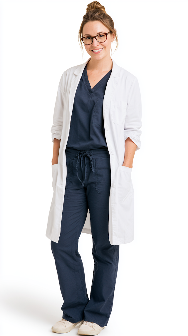 Professional Female Medical Educator in Scrubs