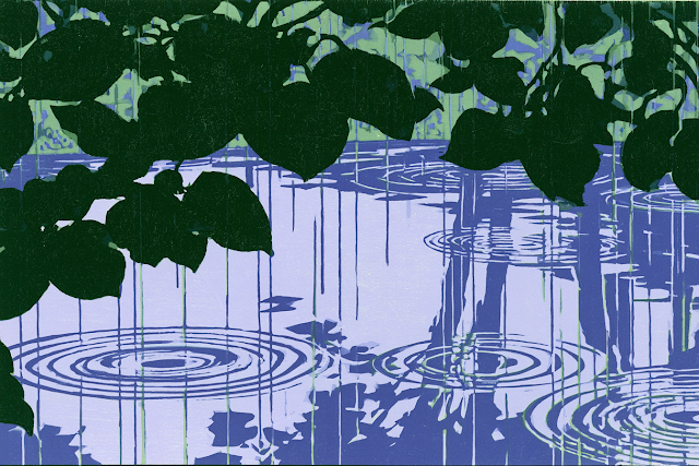 Rainy Pond Through Leaves