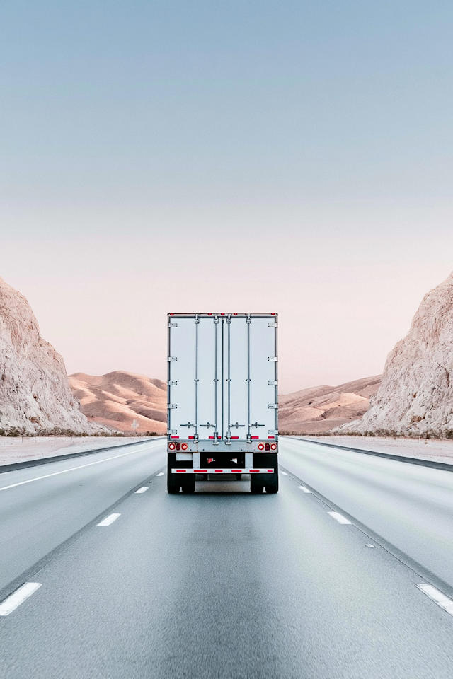 Rear View of Truck on Desert Highway