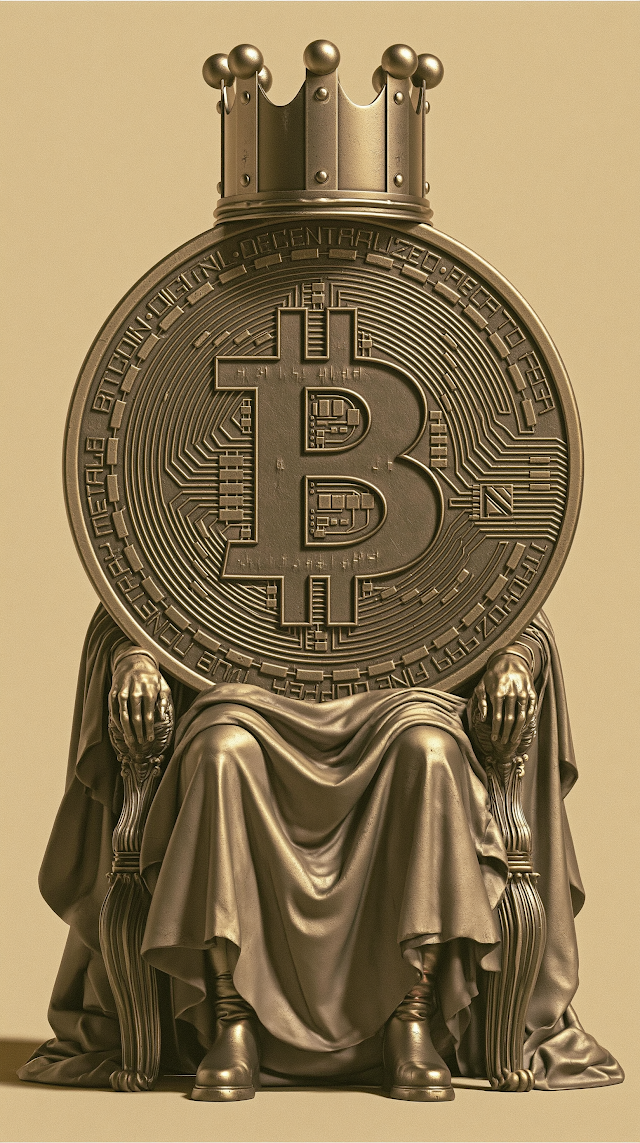 Regal Cryptocurrency Coin King on Throne