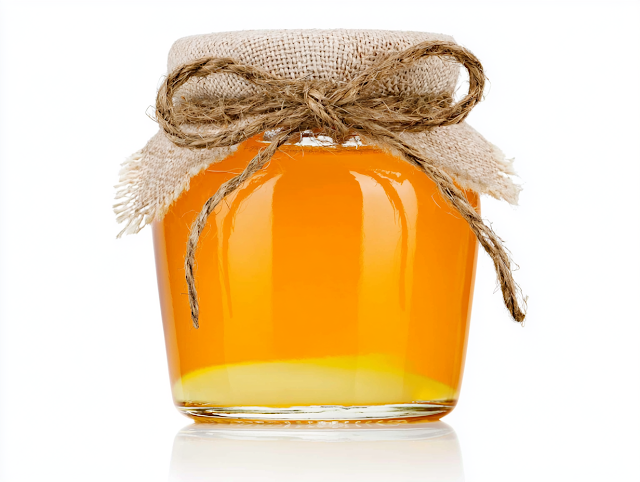 Rustic Glass Jar of Golden Honey