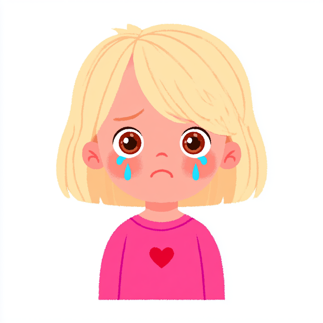 Sad Young Child with Tearful Eyes